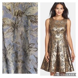 Eliza J Gold Brocade Fit Flare Dress